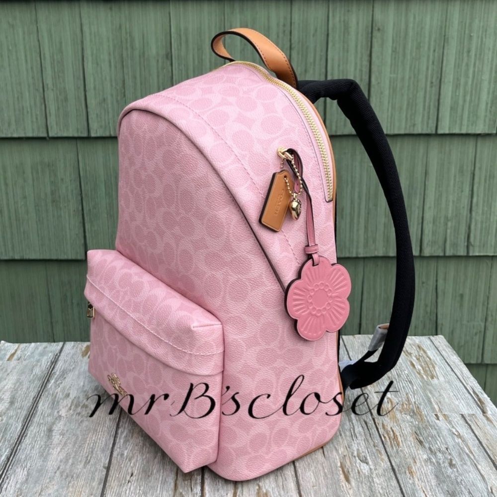 Coach Taylor Small Backpack In Signature Canvas With Charms Bag Powder Pink - Picture 2 of 10